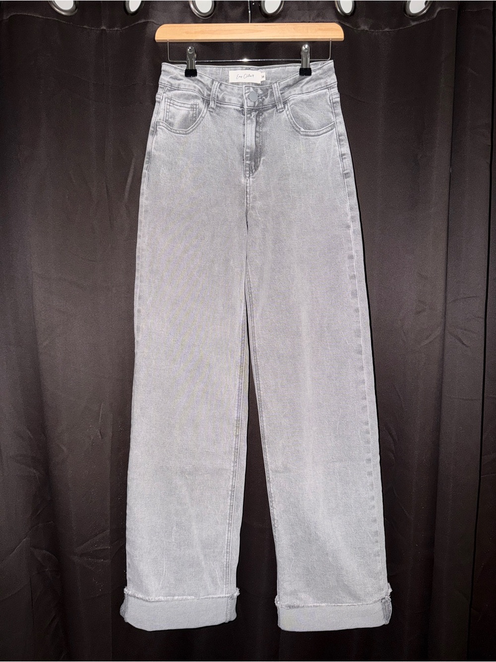 Vintage-Inspired Light Grey Wide-Leg High-Rise Jeans